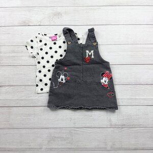Disney Minnie Mouse Toddler Girls Denim Jumper Dress Set Pinafore + Tee 3T